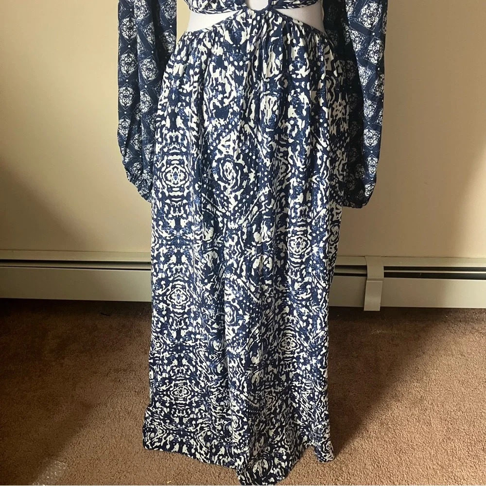 Abercrombie & Fitch Blue Long-Sleeve Plunge Cutout Maxi Dress size XS